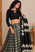 Black & Ivory Geometric Shibori Saree