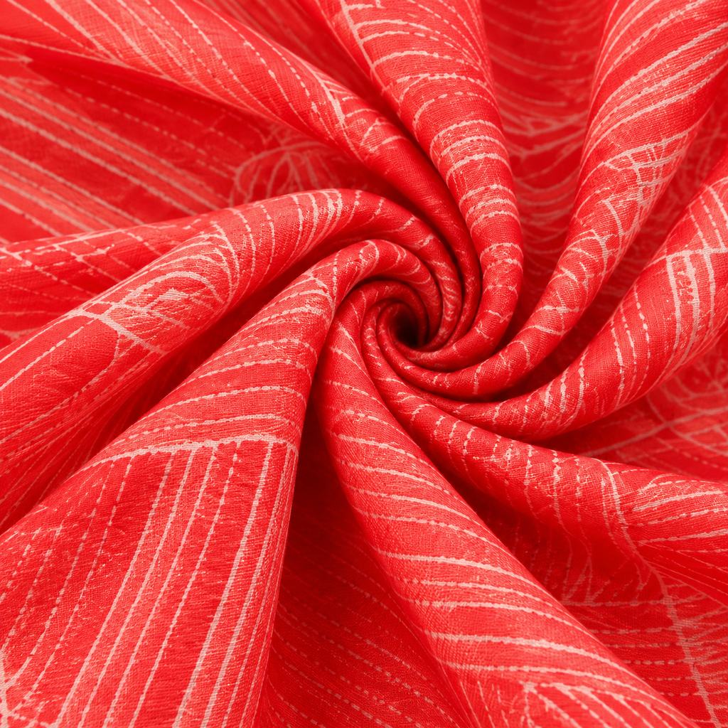 Coral Red Shibori Saree with White Botanical Motifs