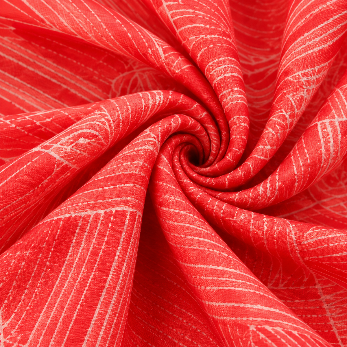 Coral Red Shibori Saree with White Botanical Motifs