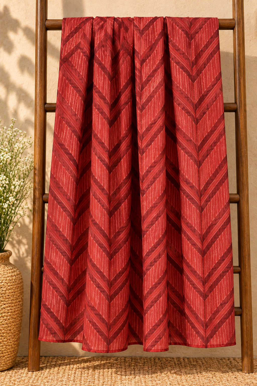Maroon Chevron Shibori Stole